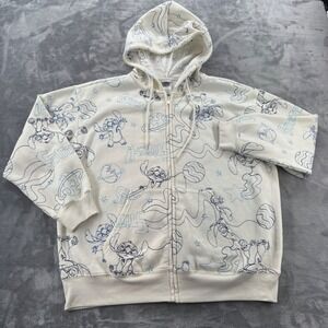 Embroidered Stitch from Disney Lilo & Stitch Cream All Over Print Zip Up Hoodie